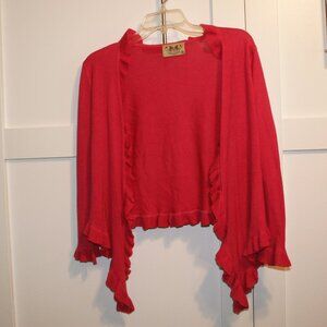 Juicy Couture Bright Pink Ruffled Edge Tie Front Cropped Cardigan Size M